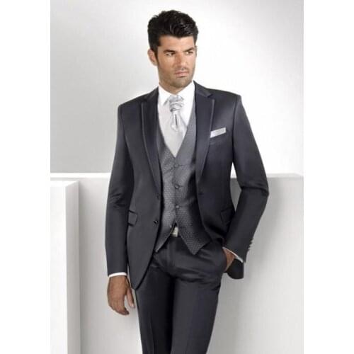 Custom Made Groom Tuxedo Black Groomsmen Notch Lapel Wedding/Dinner Suits Best Man Bridegroom (Jacket+Pants+Tie+Vest) B527