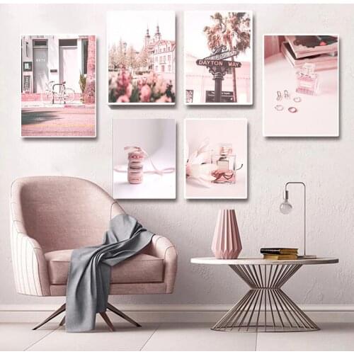 Nordic Modern Fashion Pink Sweet Style Poster Wall Art Canvas Print Flower Scenery Picture Painting Dormitory Design Home Decor