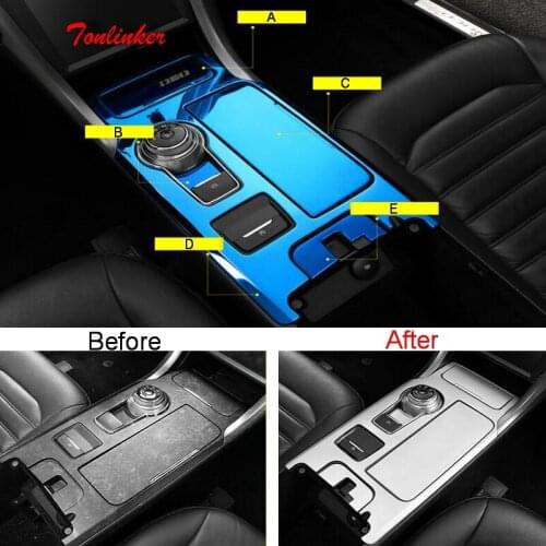 Tonlinker Cover Case Sticker For Ford MENDEO 2017-18 Car styling 5 PCS Stainless steel Gear Water cup position Cover Stickers