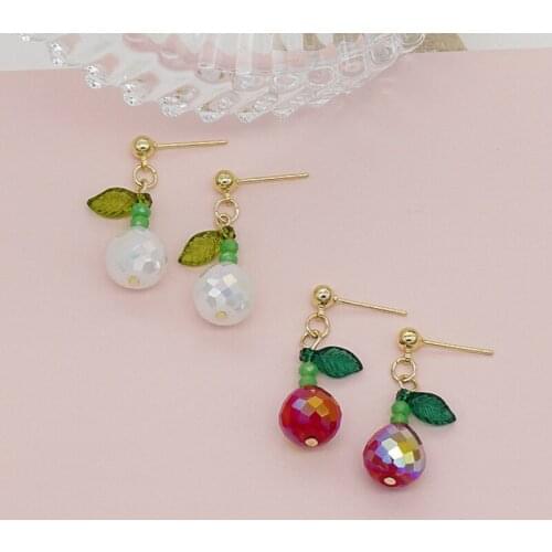 U-Magical Sweet Funny Crystal Weave Cherry Green Leaf Fashion Dangle Earrings for Women Korean Multicolor Earrings Jewelry