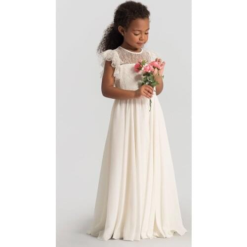 Popodion Girls Evening Gown Flower Girl Dresses Chiffon Baby Girl Dress with Lace Sleeve Communion Dresses FGD10131