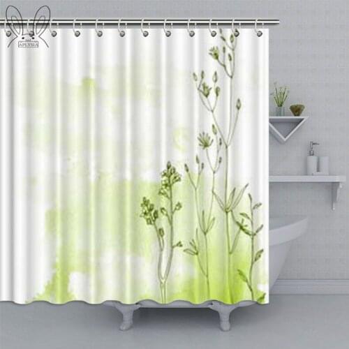 Herbs And Flower Printed Bathroom Curtain Yellow Green Waterproof Shower Curtain Polyester Fabric Bathing Cover Shower Sets