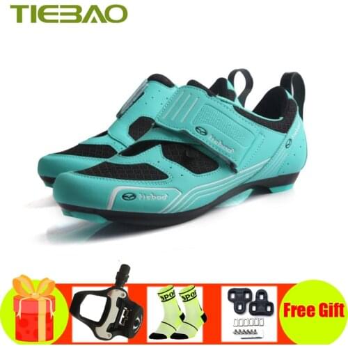 Tiebao Womens Road Bike Shoes Add Pedals Outdoor Brethable Self-locking Bicicleta Triatlon Bicycle Riding Shoes Ultra-light