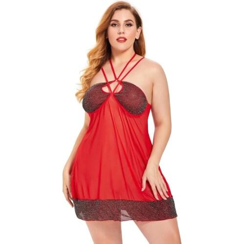 Female Plus Size Sexy Lingerie, Women’ s Sleeveless Nightdress Nightwear for Summer Fall, Red, M/L/XL/XXL/XXXL/XXXXL
