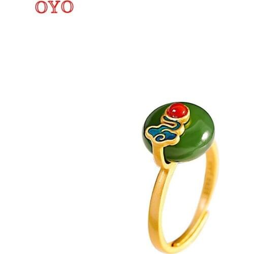 00% s925 silver jewelry womens Hetian jasper palace style ring new style