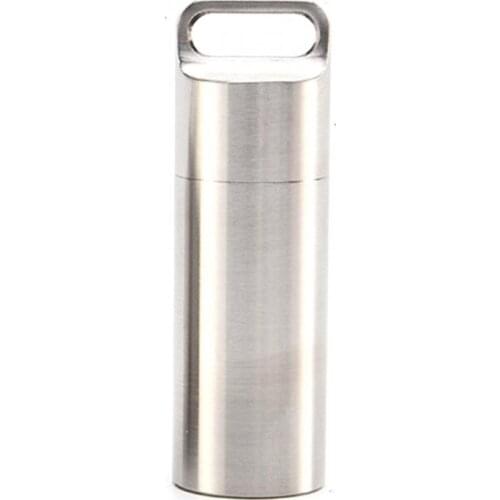 1pc Mini Waterproof Stainless Steel Pill Box Medicine Case Container Bottle Holder Carabiner Outdoor Pill Case PillBox Firstaid