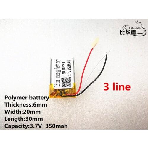 10pcs/lot 3 line Good Qulity 3.7V,350mAH,602030 Polymer lithium ion / Li-ion battery for TOY,POWER BANK,GPS,mp3,mp4