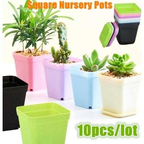 10pcs/lot Random Color Flower Pots Planters Pot Trays Plastic Pots Creative Small Square Pots For Succulent Plants