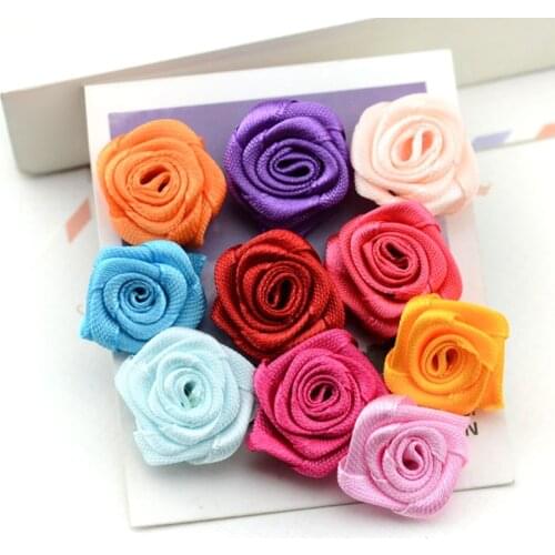 100pcs Satin Ribbon Rose Flower Bow Appliques Wedding Decor Appliques Sewing DIY R7RB