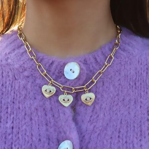 18k Gold Heart Evil Eye Pendants Necklace Women Party Simple Gift Fashion Link Chain Hip Hop Rock Jewelry collares para mujer