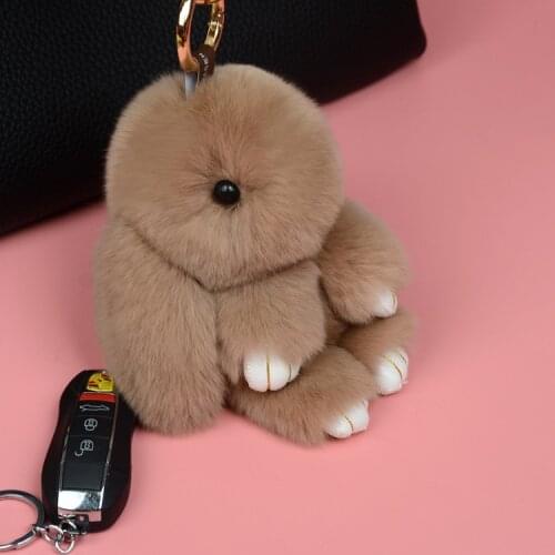 2017 Fur Pom Pom Keychain Real Rabbit fur ball keychain porte clef pompom de fourrure pompon doll Bag Charms bunny keychain