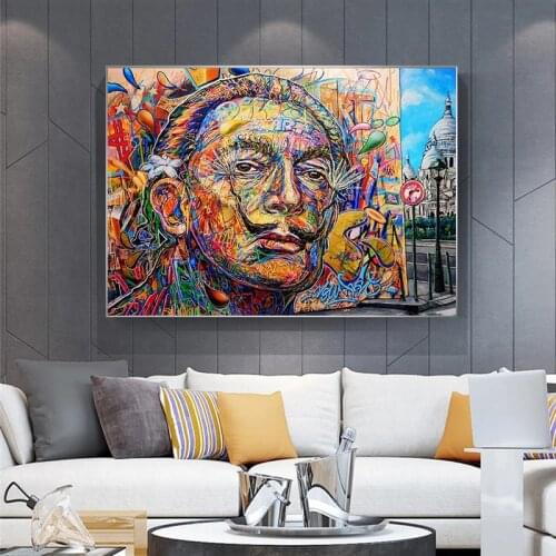 Abstract Salvador Dali Portrait Oil Paintings on Canvas Street Wall Art Posters and Prints for Home Living Room Decoration