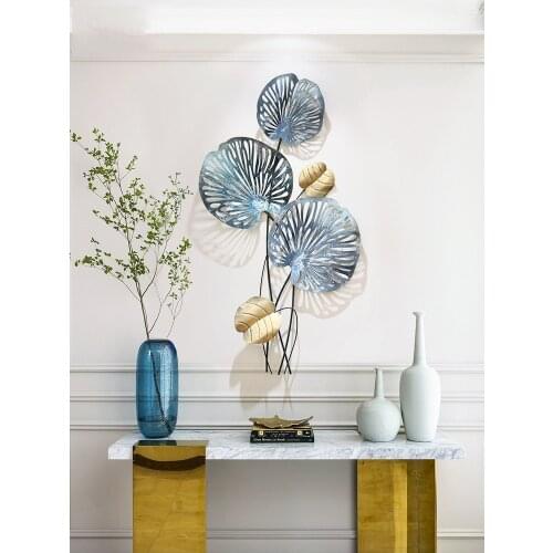 American Wrought Iron Blue Leaf Wall Hanging Crafts Home Livingroom Wall Mural Decoration Office Club Hall Wall Mural Ornaments