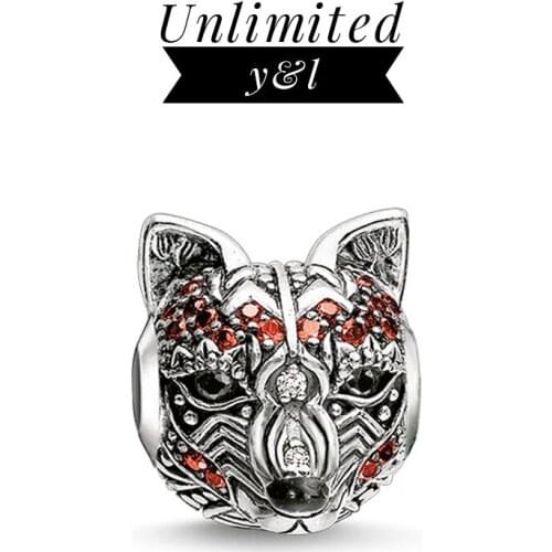 Fox Beads Charm Orange Cubic Zirconia 925 Sterling Silver Animal Fashion Jewelry Accessories Fit Thomas Karma Bracelets Chain