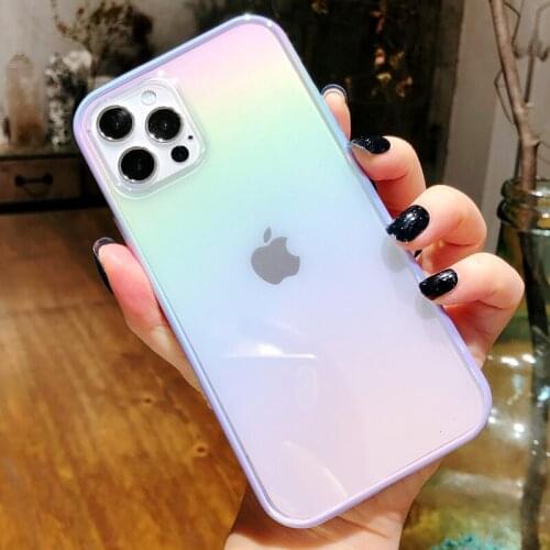 Gradient Rainbow Laser Clear Phone Case For iPhone 11 Pro Max 12 Mini X XS XR 7 8 Plus SE 2020 Colorful Transparent Soft Cover