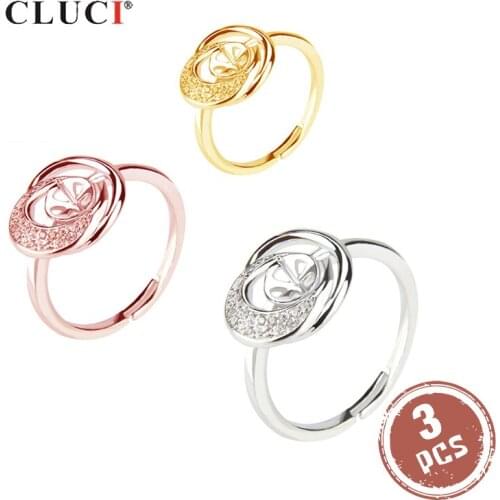 CLUCI 3pcs Silver 925 Oval Shaped Zircon Ring for Women 925 Sterling Silver Adjustable Ring for Women Fine Jewelry SR2046SB