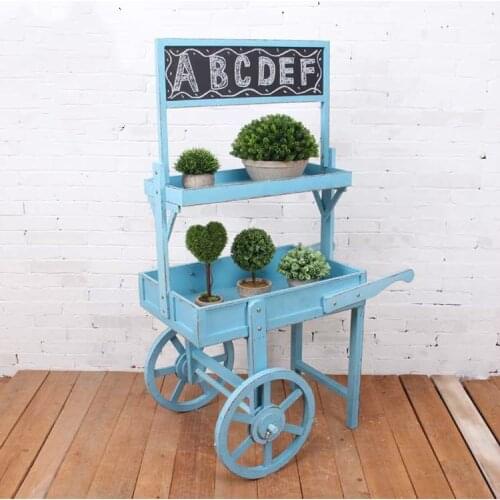 Rural Retro Wooden Flower Stand Storage Trolley with Blackboard Balcony Flower Shop Storage Rack Wood Shelf Organizer Home Decor