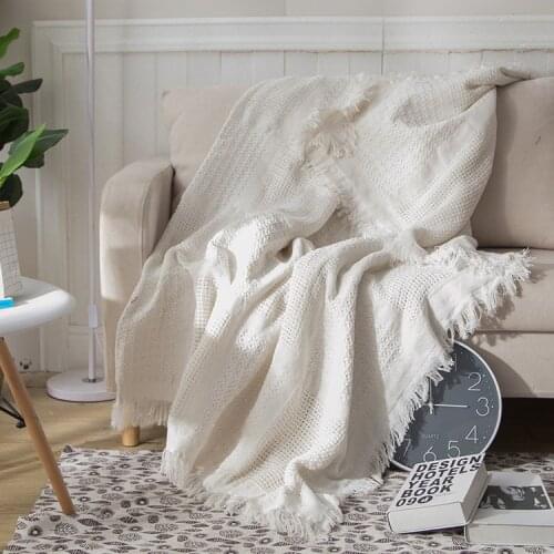 Travel Robe Throws Nordic Sofa Bed Living Room Blanket Decorative White Grid Cotton Knitted Throw Blanket Double-sided