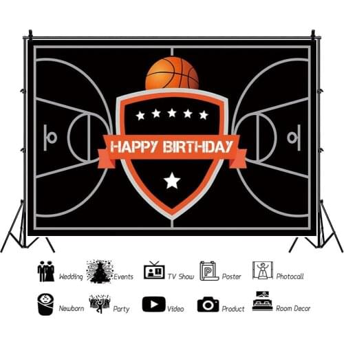 Basketball Court Black Theme Children Backdrops Photography Boys Like Birthday Party Photos Background for Shooting Decor