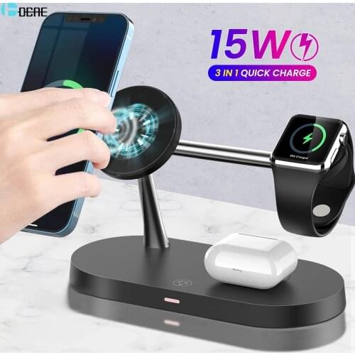 3 in 1 Magnetic Wireless Charger 15W Fast Charging Station Stand Night Light for iPhone 12 Pro Max Mini Apple Watch Airpods pro