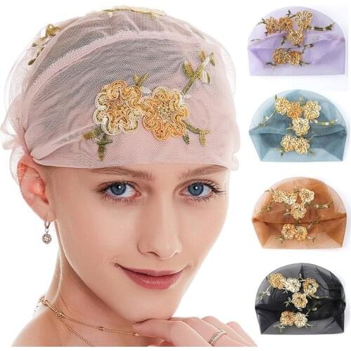 Underscarf Caps Muslim Lace Embroidered Full Cover Bandage Hat Headscarf Turban Islamic Head Cover Wrap Women Hair Hijab Cap