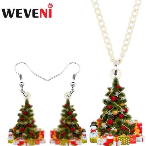 WEVENI Acrylic Christmas Tree Gift Box Snowman Jewelry Sets Necklace Earrings Girl Teens Party Charms Gift New Hot Fashion 2019