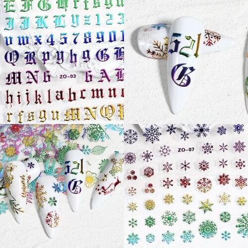 Nail Dazzling Sticker New Letter Christmas Nail Art Decals Gradient Digital Ultra Thin Waterproof DIY Decor Snowflake Number