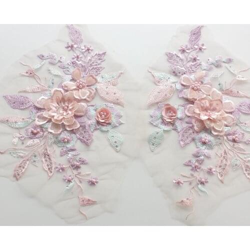 2 Pcs/Pair 3D Embroidery Sequins Nails Pearls Lace Handmade DIY Clothing Patches, Decorative Lace Accessories