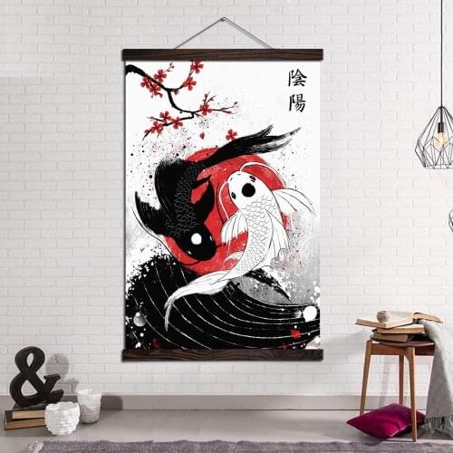 Wall Art Canvas Print and Poster Canvas Painting Modern Pictures Decoration Retro Japanese Balck and White Fish Poster Artwork