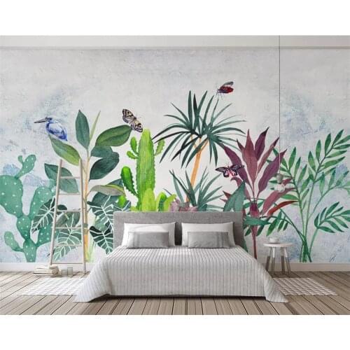 Beibehang Custom wallpaper mural Plant hand painted watercolor tropical Hummingbird Modern home background wall 3d wallpaper