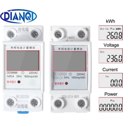 Single Phase Two Wire LCD Digital Display Wattmeter Power Consumption Energy Electric Meter kWh AC 220V 50Hz Electric Din Rail