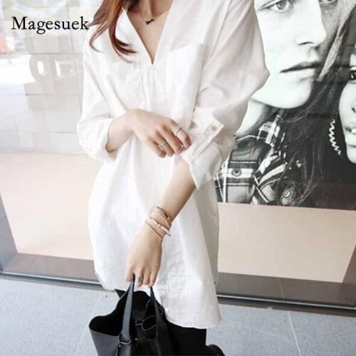 2020 Autumn Pullover Blouse Plus Size 5XL Loose Long Sleeve Shirt White Long Shirts Women Korean V-neck Fashion Women Tops 10936