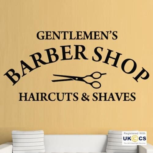 Gentlemen Barber Shop Haircuts & Shaves Scissors Hairdressers Beauty Salon shop Wall Art Vinyl Sticker Window Decal Room B010