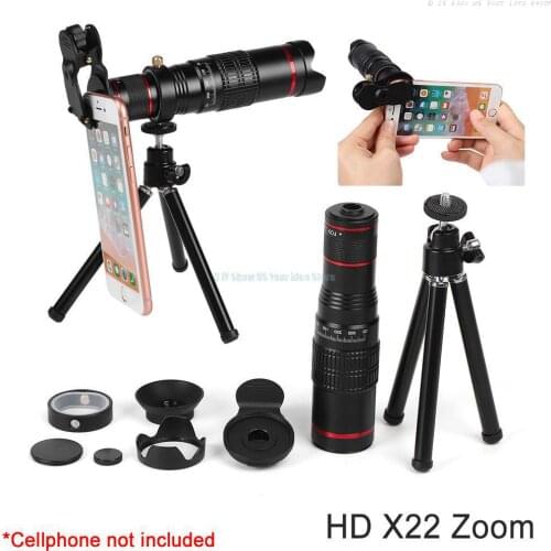 Portable HD 4K 22x Zoom Mobile Phone Telescope Lens Telephoto Lente For Huawei Pro L G Smartphone Camera with Tripod and Bag Kit