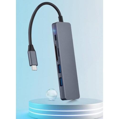 Expansion Dock Anti-interference Stable Output 6 in 1 Type-C to HDMI-compatible PD USB TF/SD-Card Cable Hub for Projector