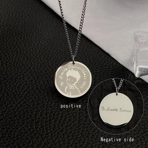 Little Prince Portrait Coin Pendant Necklace For Women Personality Hip-Hop Round Sweater Chain Unisex Gothic Prom Accessories