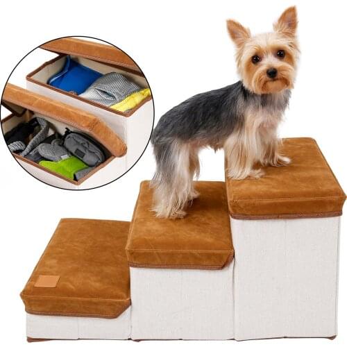 Foldable Dog Steps Dog Stair 3 Dog Steps for Couch Bed with Useful Storage Space Pet Ramp Ladder Anti-slip Stairs Pet Supplies