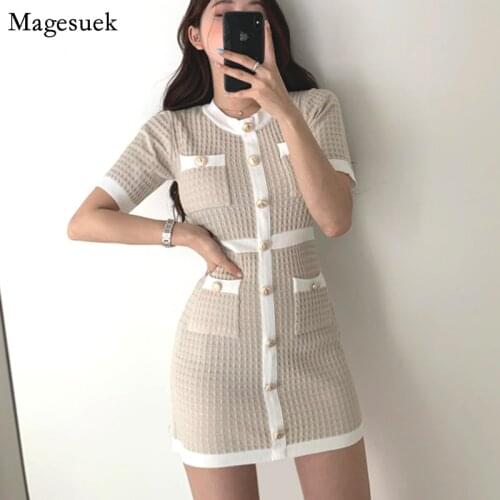 Button Knitted Dress Sexy Bodycon Vestido Korean Summer Short Mini Dress Lady Party Elegant Black Black Women Dresses Robe 12105