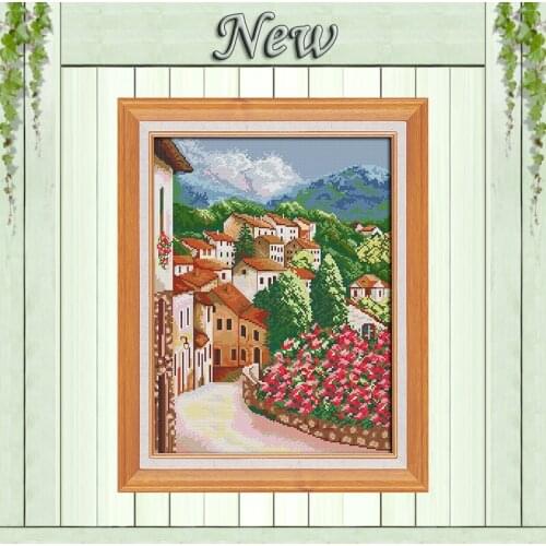 In the corner of town decor painting counted printed on canvas DMC 11CT 14CT kits chinese Cross Stitch embroidery needlework Set