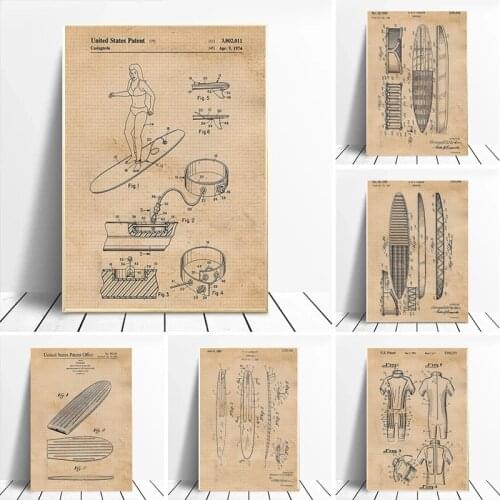 Vintage Poster Surfboard Nostalgic Paper Manuscript Wall Sticker Decorative Canvas Painting Poster Prints Office Room Home Decor