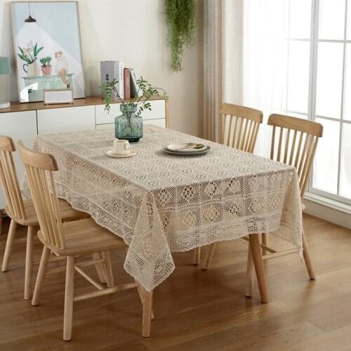 French Crochet Knitting Hollow Table Cloth Beige Tablecloth Table Runner Table Cover for Wedding Dining TV Cabinet Home Decor