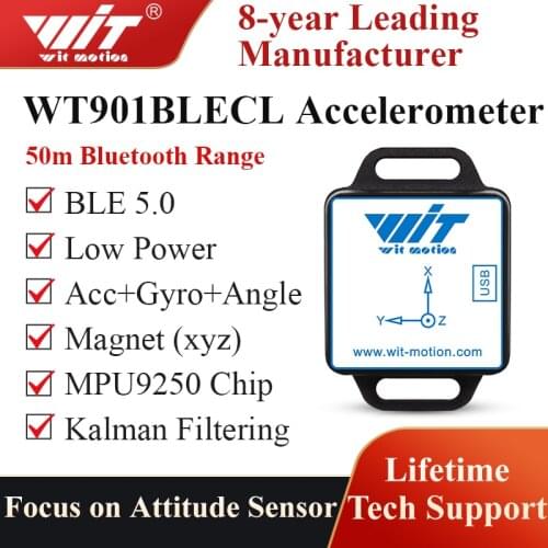 WitMotion WT901BLECL BLE 5.0 Low-Power Accelerometer,9-axis Gyroscope+Angle(XY 0.05° Accuracy)+Magnetometer with Kalman Filter