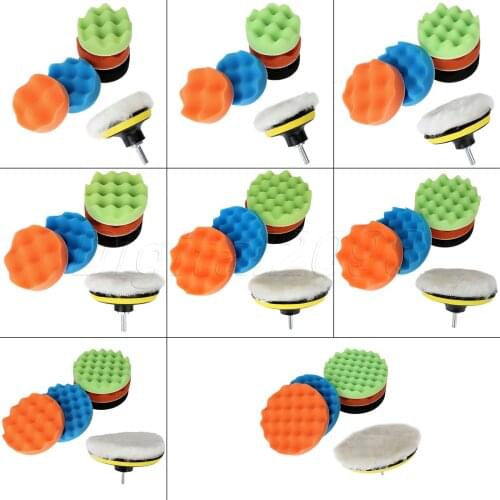 Yetaha 8Pc 3"/4"/5"/6"/7" Sponge Polishing Waxing Buffing Pads Kit Car Polisher +M10 M14 Thread Adapter Car Wash Polish Wheel
