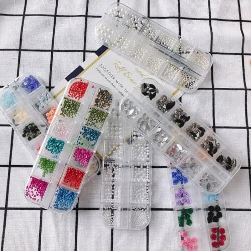 DIY jewelry wholesale accessories 12 grid nail jewelry flower pearl small accessories super flash nail jewelry decorations