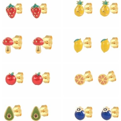 CANNER Orange Mango Strawberry Avocado Enamel Earrings For Women 925 Sterling Silver Piercing Stud Earrings Pendientes Jewelry