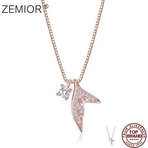 ZEMIOR S925 Sterling Silver Necklaces For Women Cubic Zirconia Fishtail Shape Classic Fine Jewelry Anniversary Gift Sale 2021