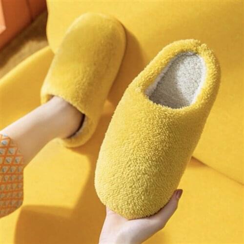 Winter Warm Home Women Slippers Furry Non-Slip Men Women Couple Shoes Solid Color Plush Indoor Female Cotton Slippers Bedroom