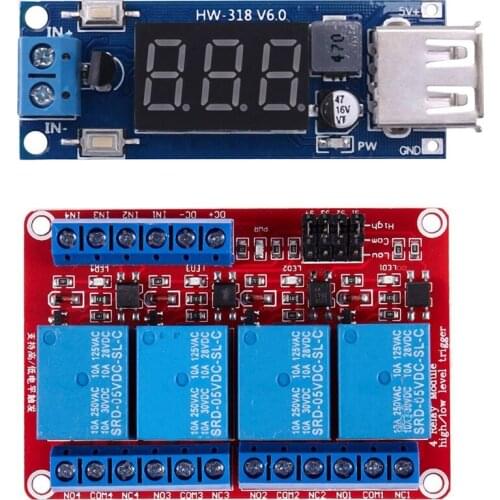 1 Pcs 5V High / Low Level with Trigger Opto-Isolator 4 Channels Power Relay Module & 1 Pcs Step Down Voltmeter Module