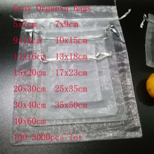 100 Pcs/lot Gray Drawstring Organza Bags Jewelry Bags Gift Packaging Bags Christmas Wedding Gift Package Bags&small Pouches