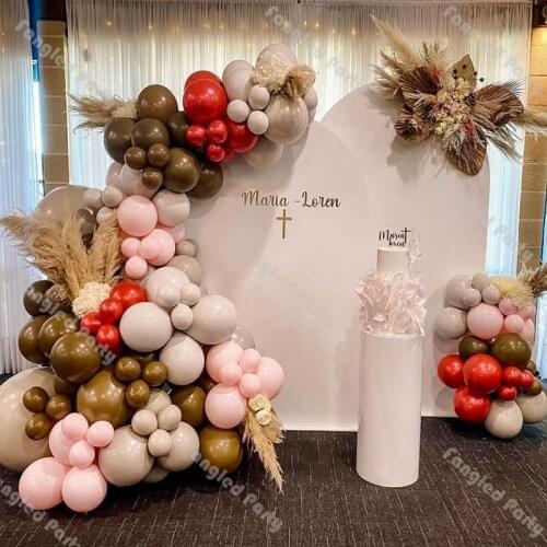 122pcs Doubled Apricot Macaron Pink Balloon Garland Kit Coffee Matte Red Baby Shower Gender Reveal Birthday Party Supplies